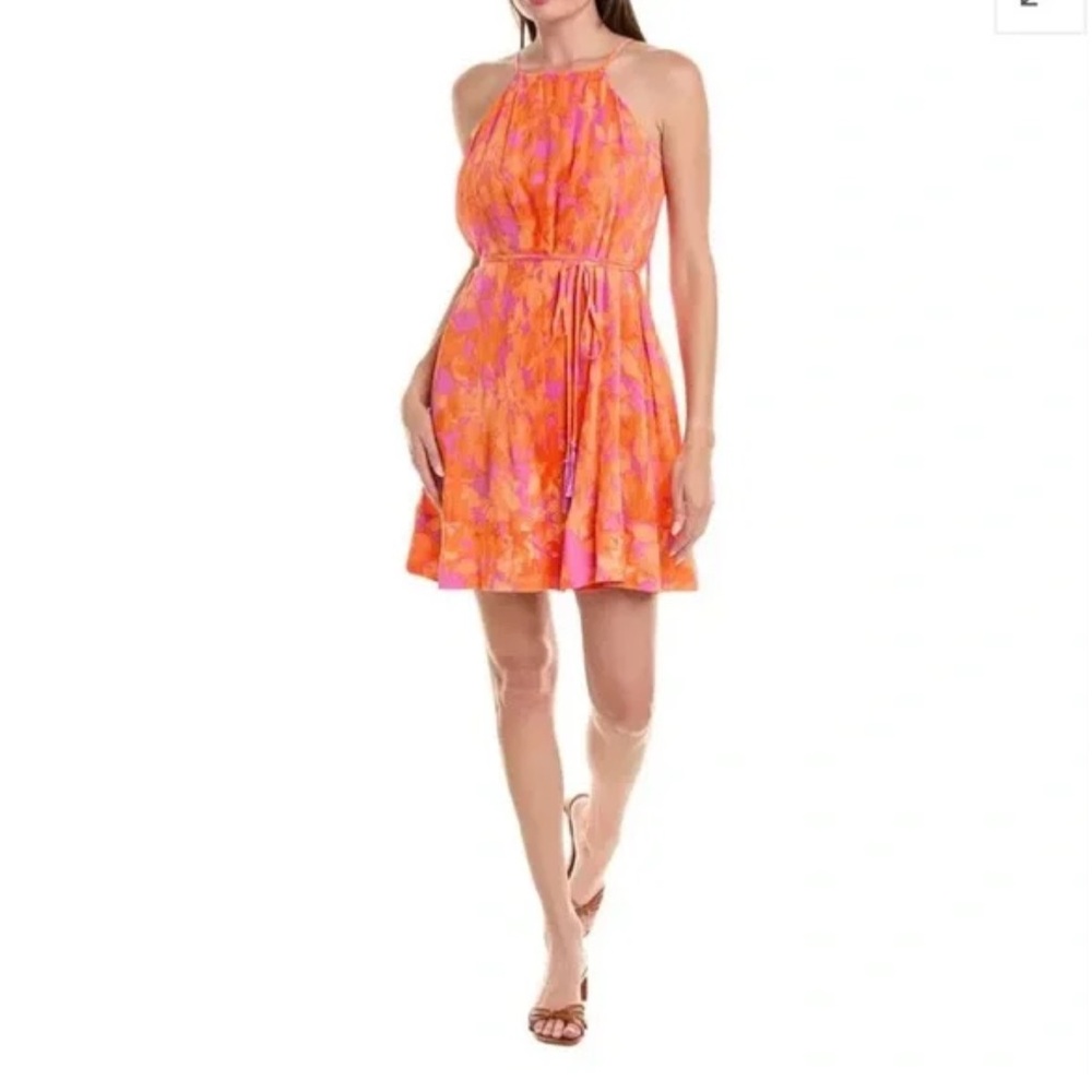 Taylor Pleated Crepe Halter Orange and Purple Floral Dress Size 12P